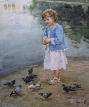 boy and pigeons VG 16 pet kids Oil Paintings